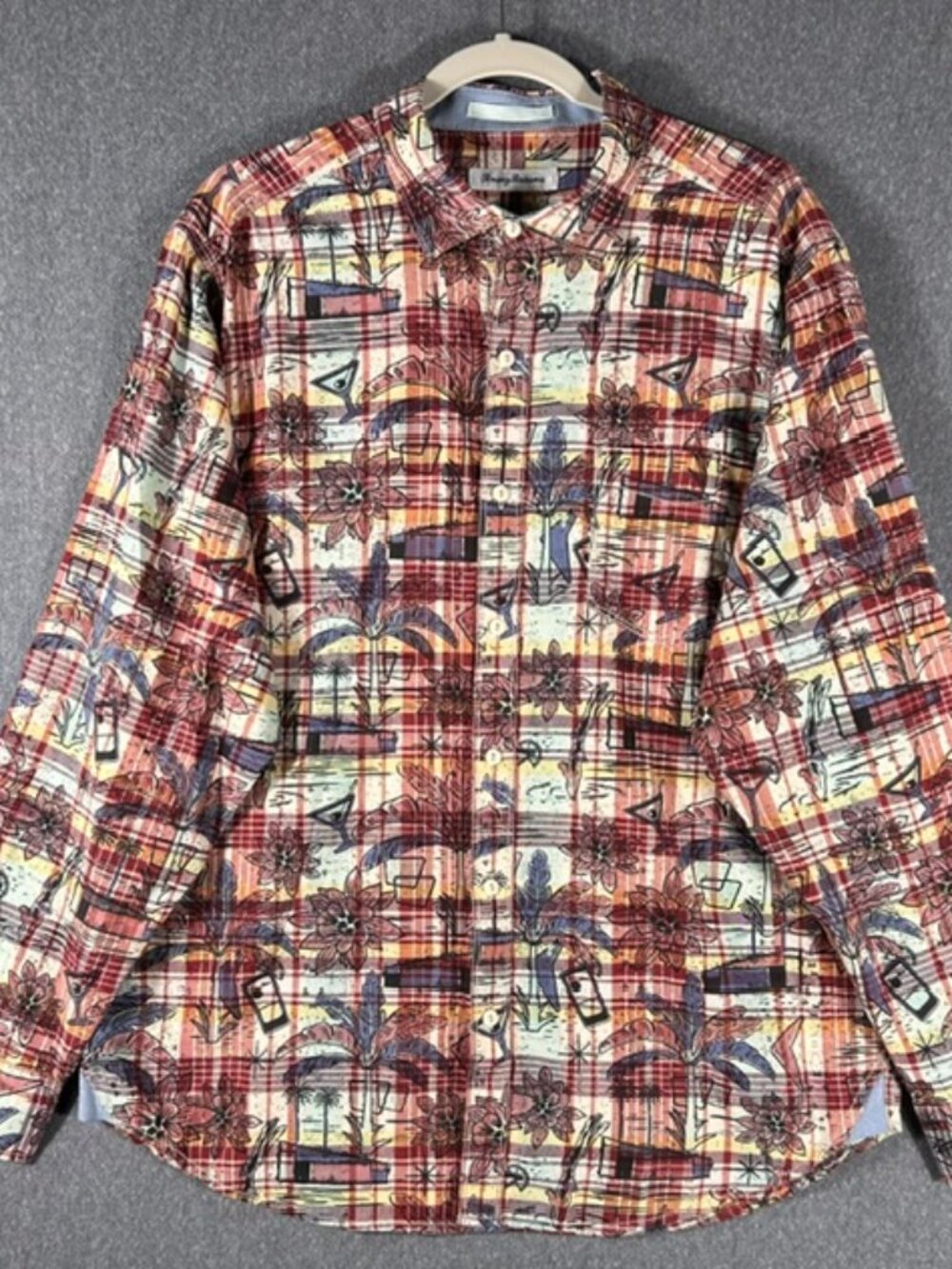 Tommy Bahama Palm Springs Plaid Shirt Mens Sz Large Long Sleeve Button Up - EUC